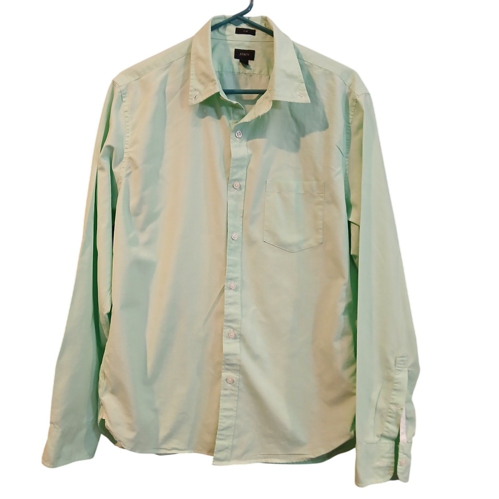 J.Crew Large Mens Slim Fit Button Down Shirt Mint Green Long Sleeve 100% Cotton
